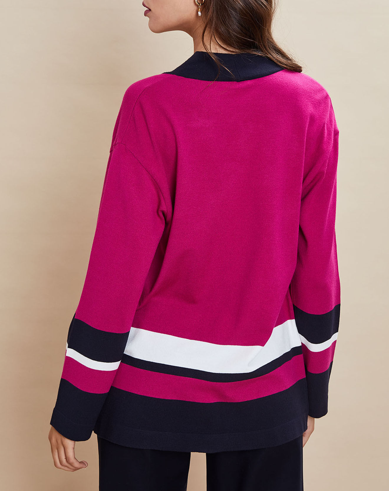 Devernois Gilet Gestel en Maille mélangée framboise/marine