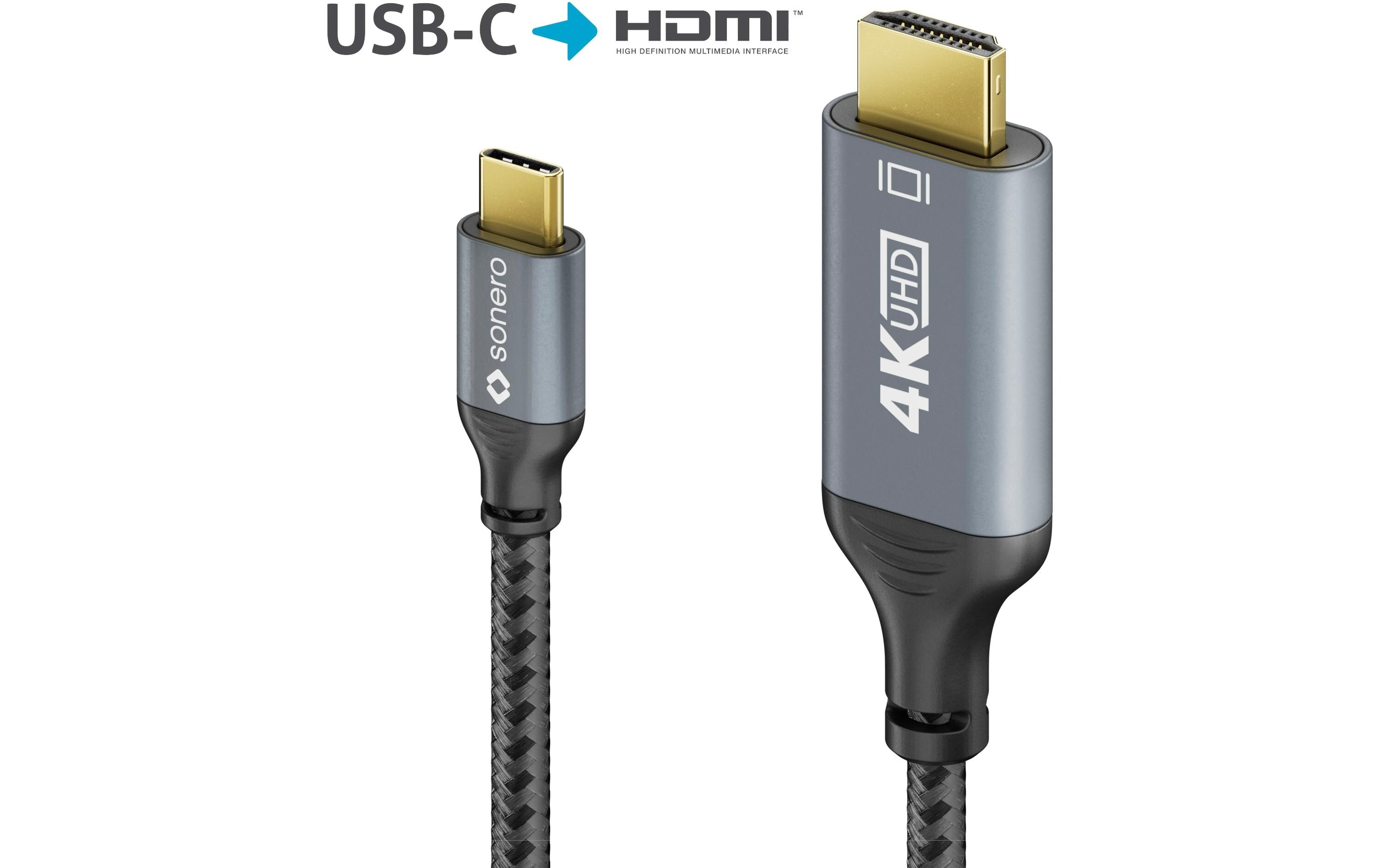Kabel USB Type-C - HDMI, 2 mUSB-C auf HDMI Kabel - 4K60, 18 GBps – grau/schwarz - 1.00m