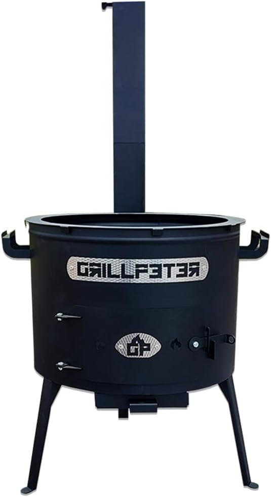 Utschak Set Asamat mit Schornstein Kazan 15 Liter Gusseisen mit Grilldeckel