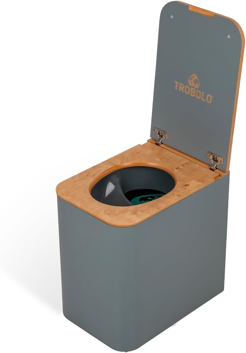 TROBOLO SilvaBloem – Trockentrenntoilette aus Holz – Komposttoilette ohne Chemie & Wasser – Ideal für Gartenhaus, Van & Tiny House – Geruchlose Trenntoilette kompatibel mit Abluftsystem (Grau)