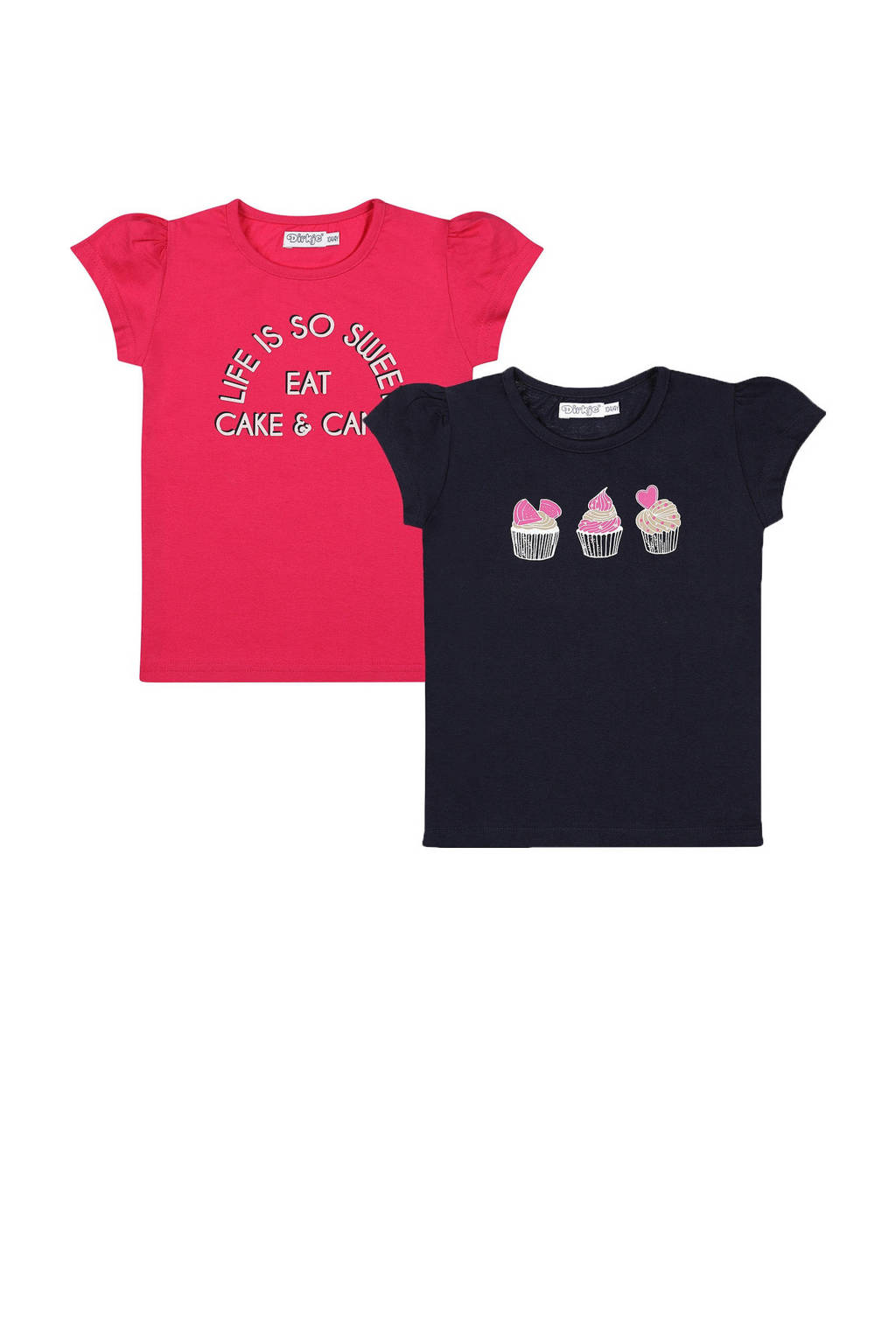 Dirkje t-shirt - set van 2 - donkerblauw/roze