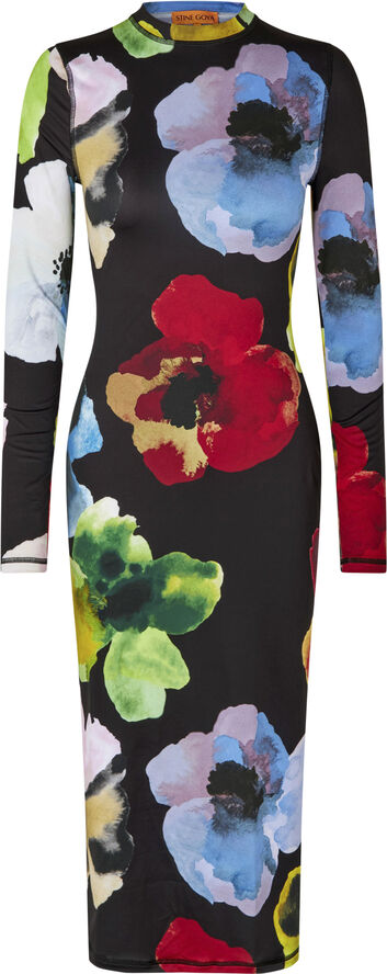 Stine Goya Pullover Long Sleeve Midi Dress, 2244 Stocking Jersey Watercolor bloom
