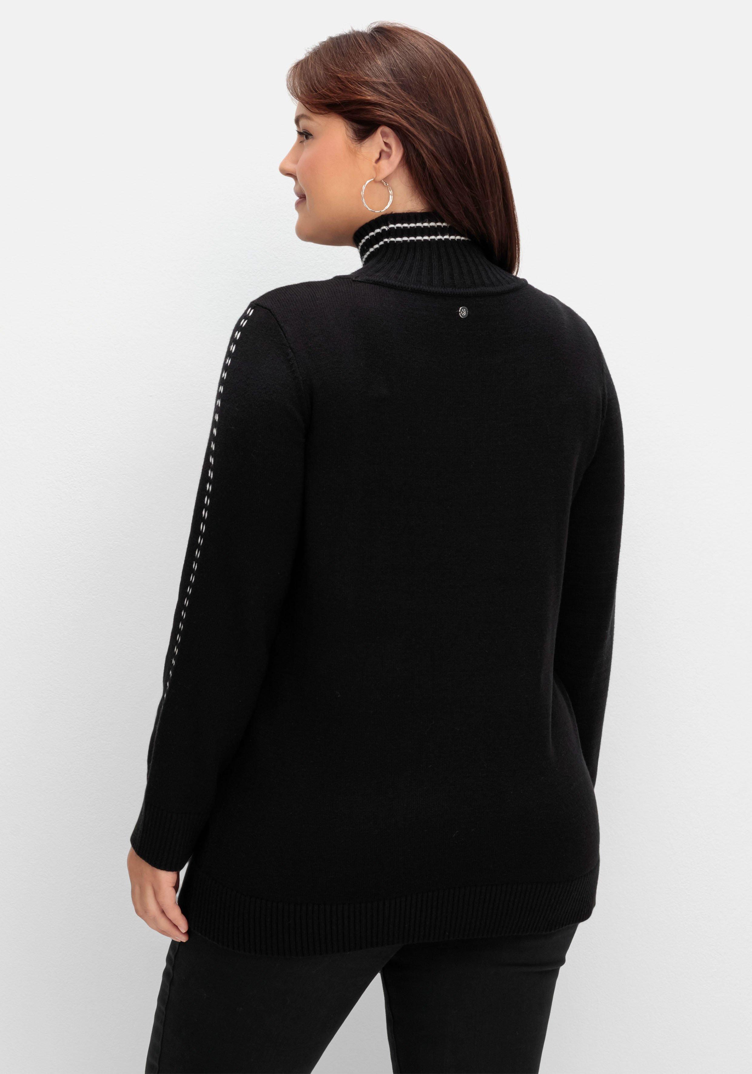 Pullover mit Zierstichen und Stehkragen