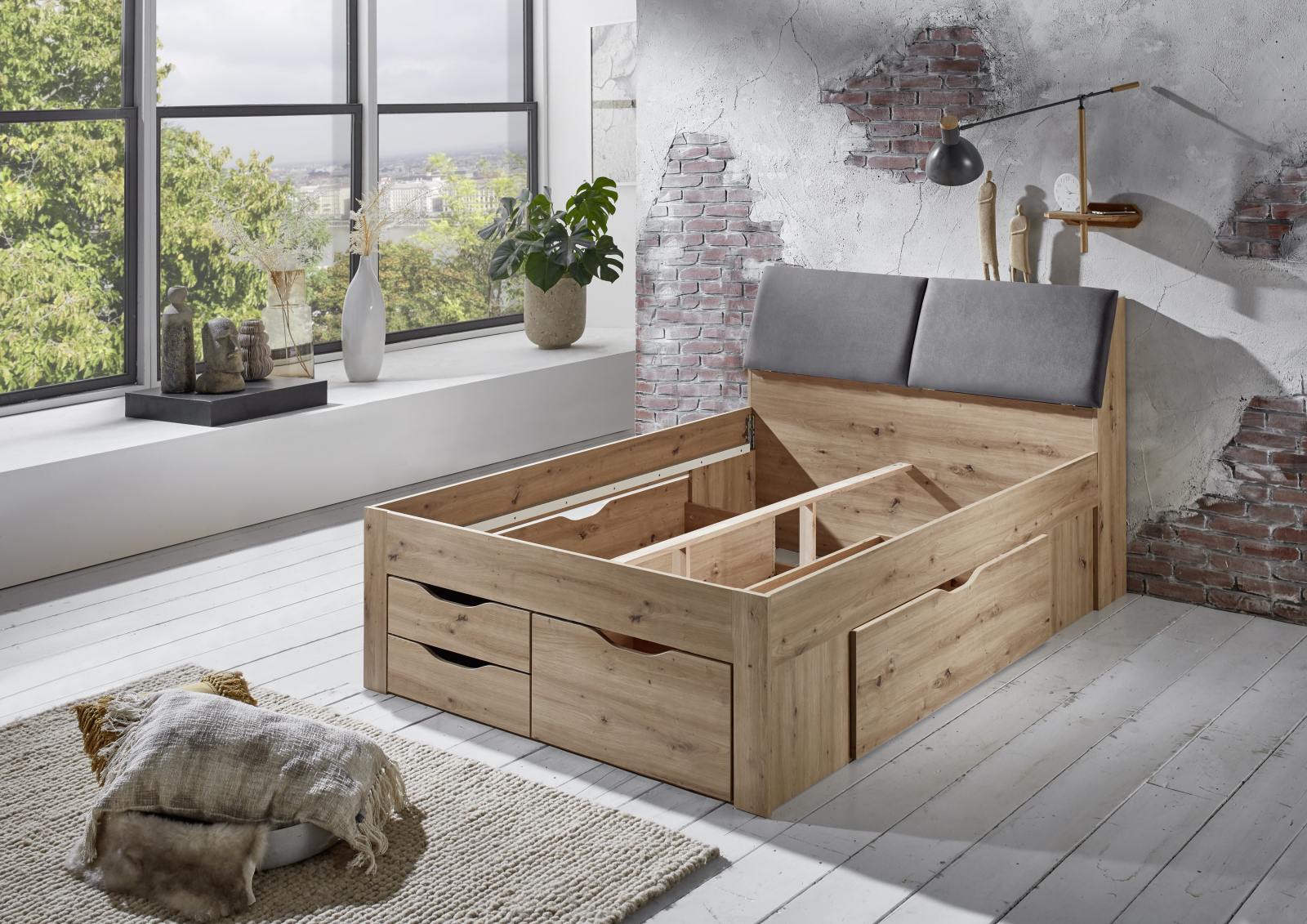 Funktionsbett MADISWIL - Artisan Eiche - 140x200 cm