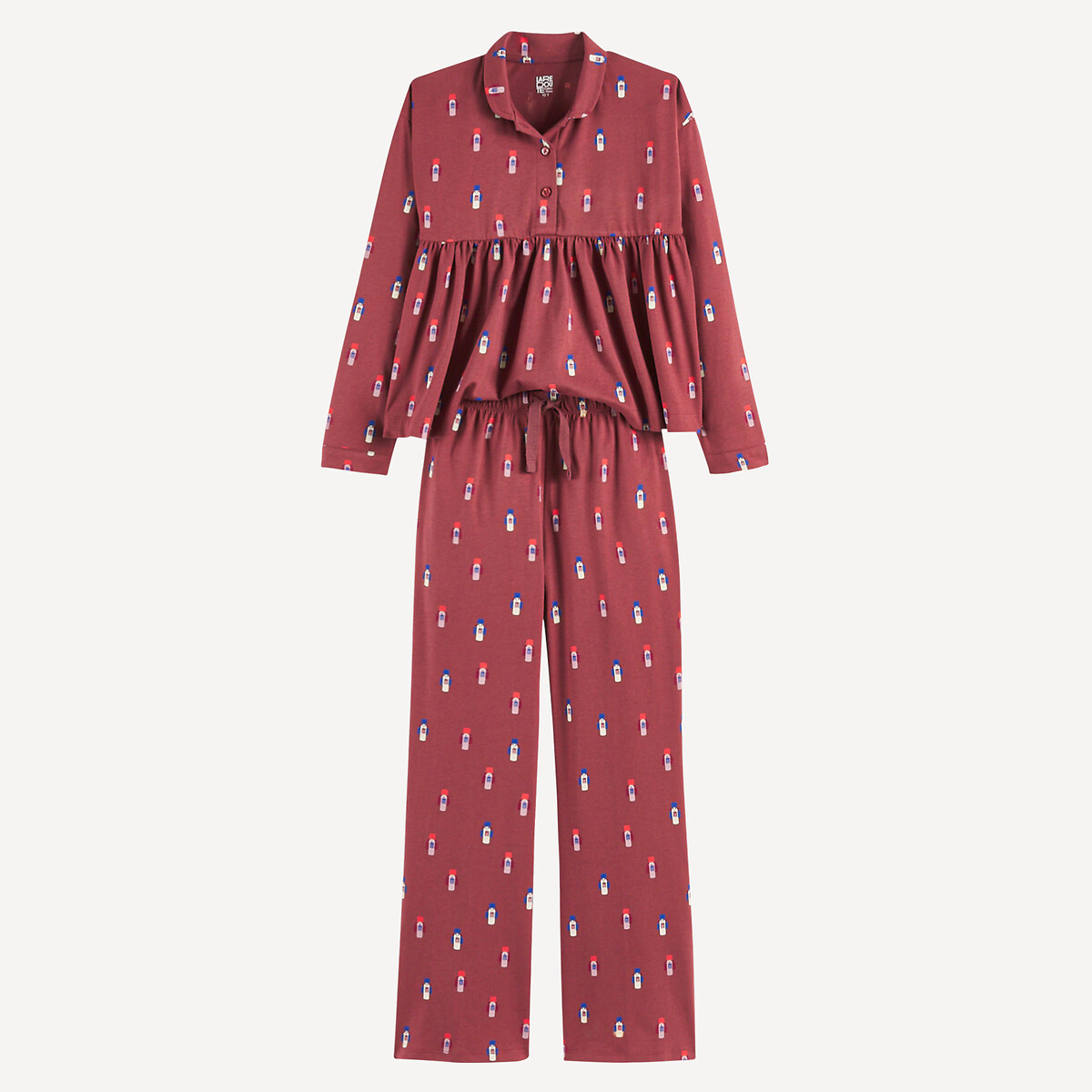 COLEÇÕES LA REDOUTE<br>Pijama de algodão, 2 peças, gola Claudine