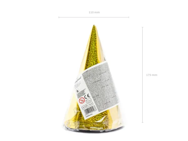Partyhatte guld holografisk, 6 stk