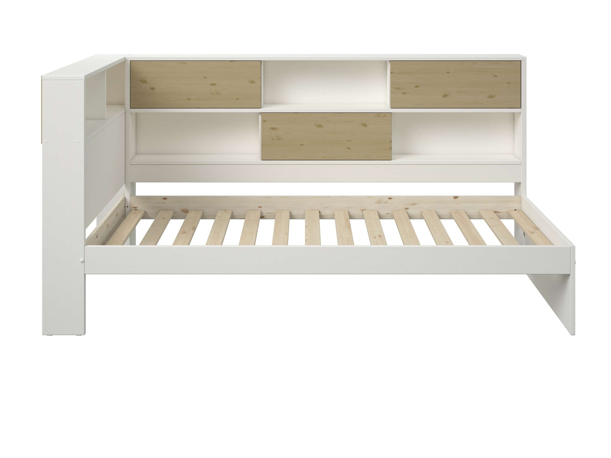 Home affaire Stauraumbett »Amance, Kopfteil beidseitig montierbar, stabil und langlebig, Stauraum« Aussenmasse B/T/H: 110,2/220,1/106,9 cm,  FSC® zertifiziert, inklusive Lattenrost,  Made in EU,Massivholz + MDF