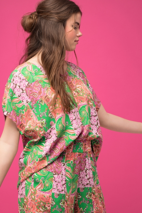 Blusenshirt, oversized, Patchprint, V-Ausschnitt