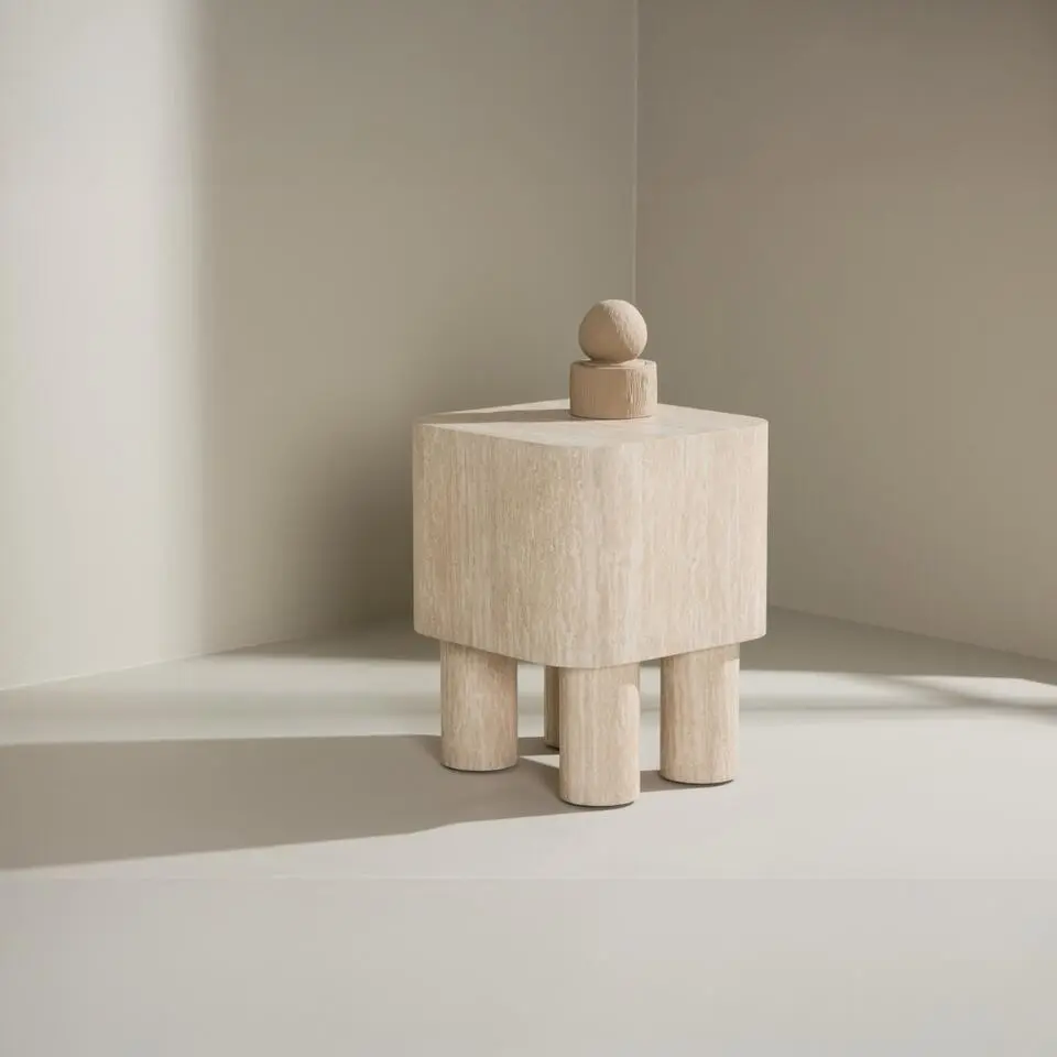 Bijzettafel Vierkant - Travertinlook MDF - 40x40x50cm - Klirou
