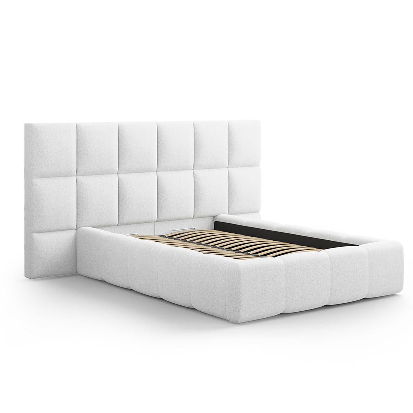 Maison Héritage Lit avec coffre de rangement Isa gris clair froid - 230x200x125 cm