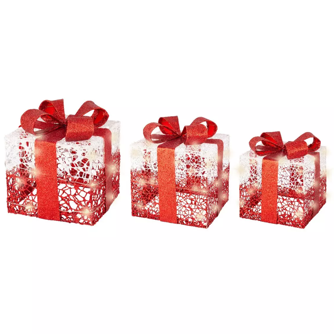 Lot de 3 cadeaux lumineux à piles 90 LED (H30 cm) London Rouge et Blanc chaud
