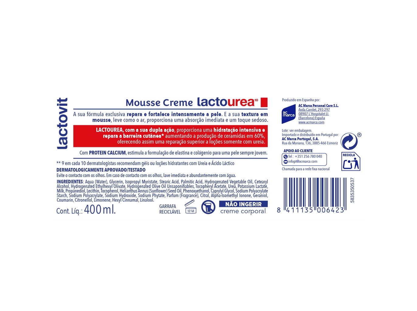 MOUSSE CREME LACTOVIT LACTOUREA 400ML