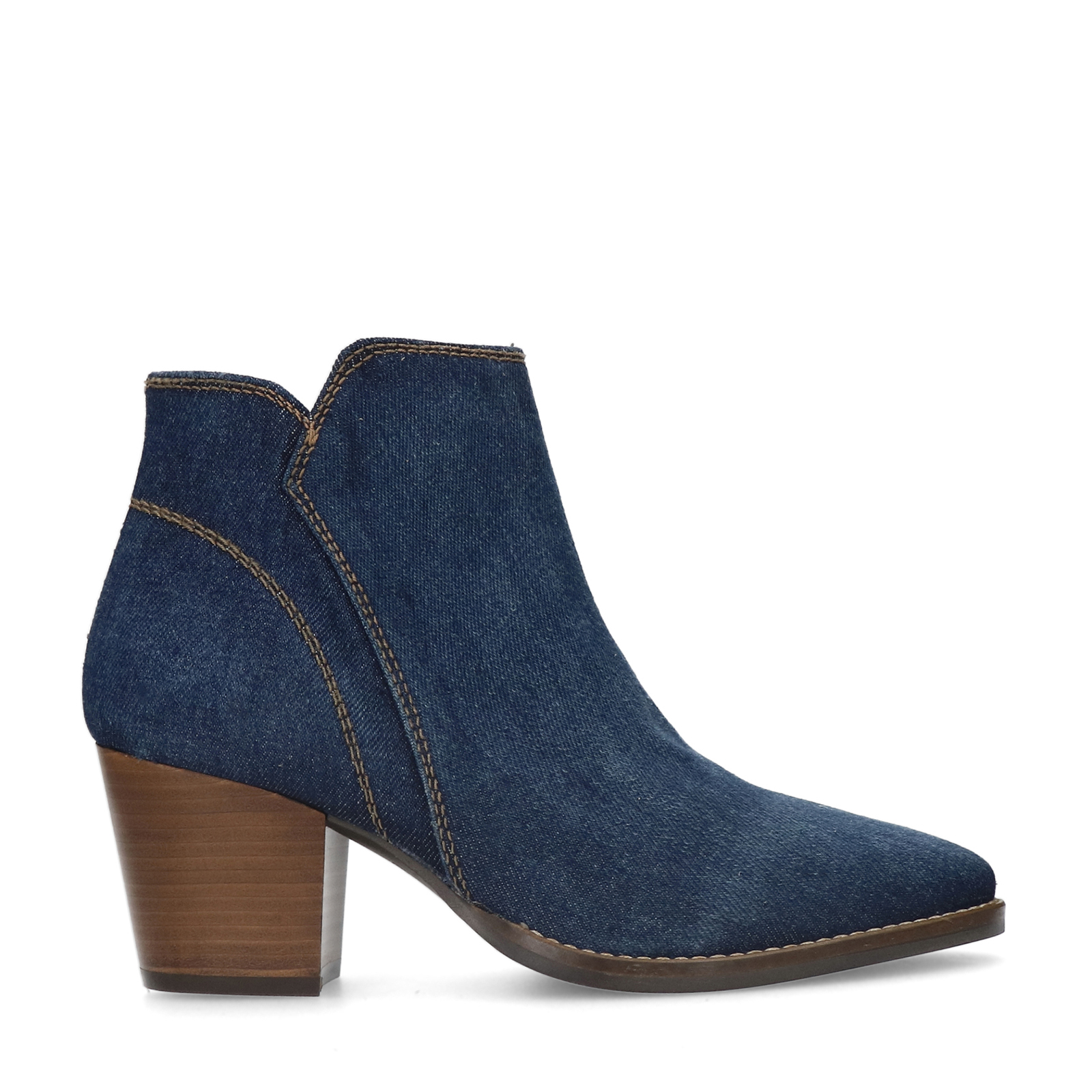 Blauwe denim enkellaarsjes met hak
