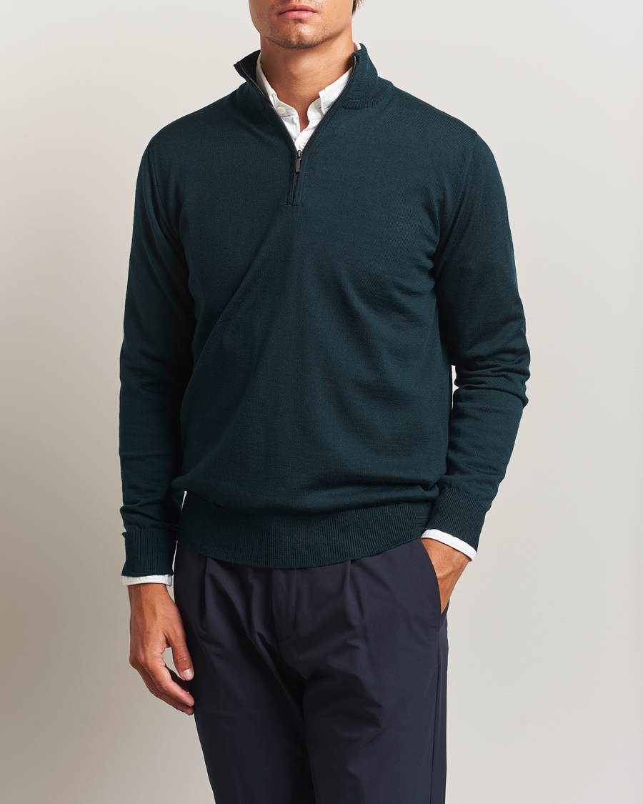 Morgano Extra Fine Merino Wool Half-Zip Bottle Green