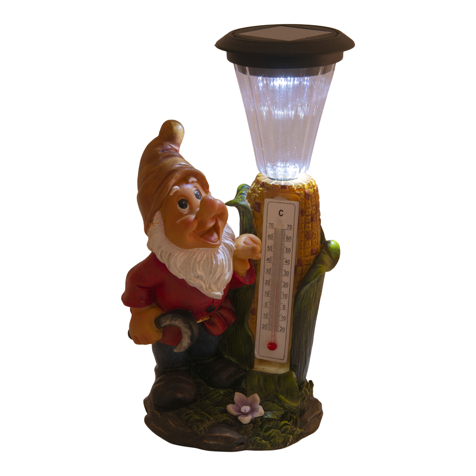 LED-Deko-Solarleuchte ZWERG - bunt - mit Thermometer
