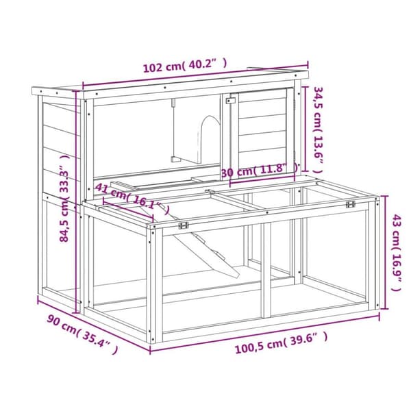 vidaXL Kaninbur mocka 102x90x84,5 cm massiv furu