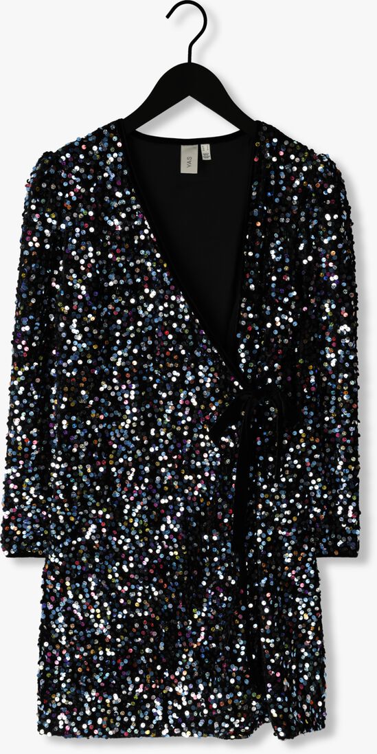 Y.A.S. zwarte y.a.s. mini jurk yaskillo sequin ls wrap dress