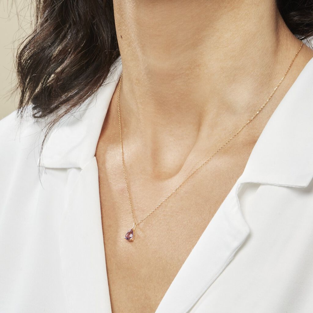 Collier Goutte Or Jaune Amethyste