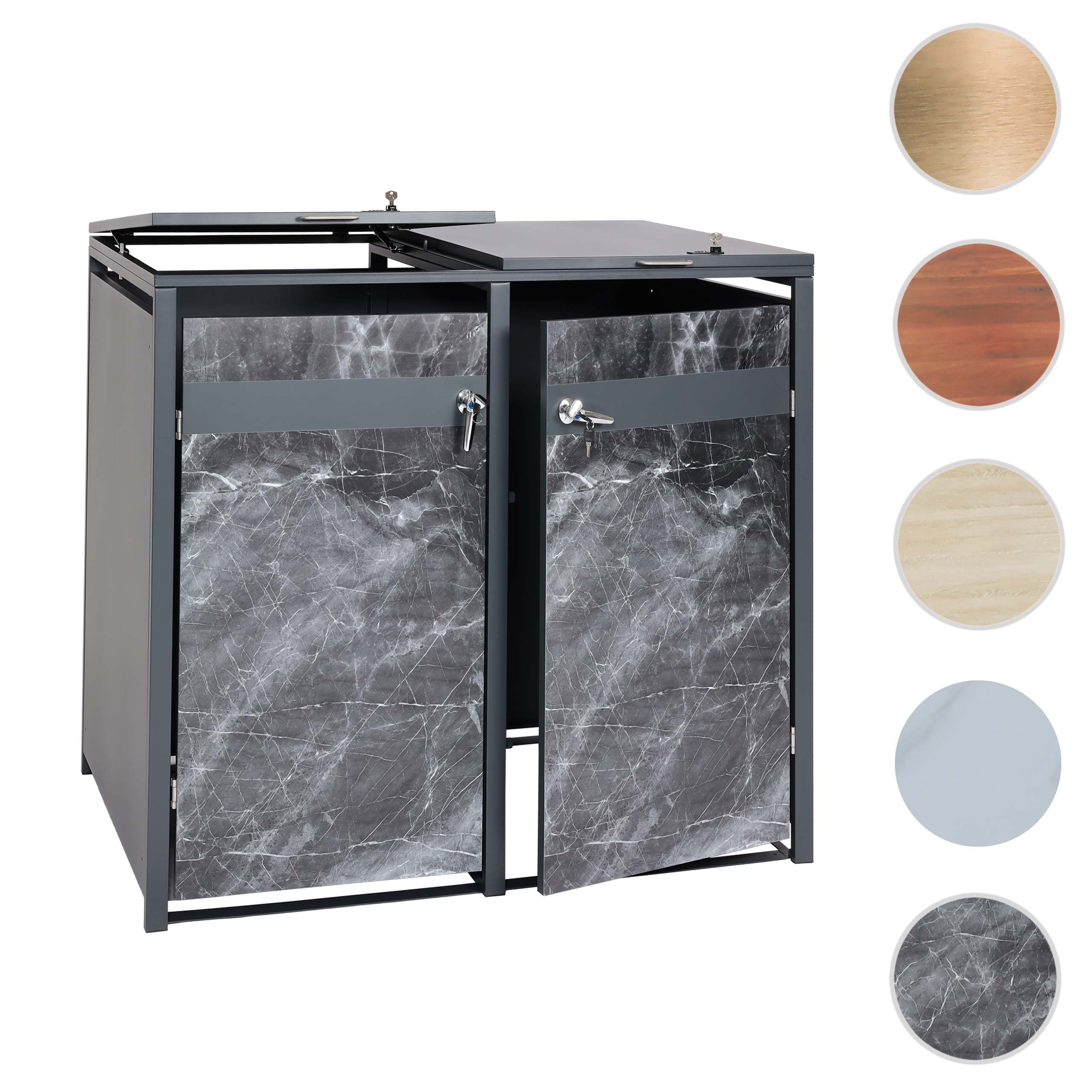 2er Mülltonnenverkleidung MCW-J82, Mülltonnenbox, erweiterbar, Metall 50kg, anthrazit ~ Marmor-Optik dunkel