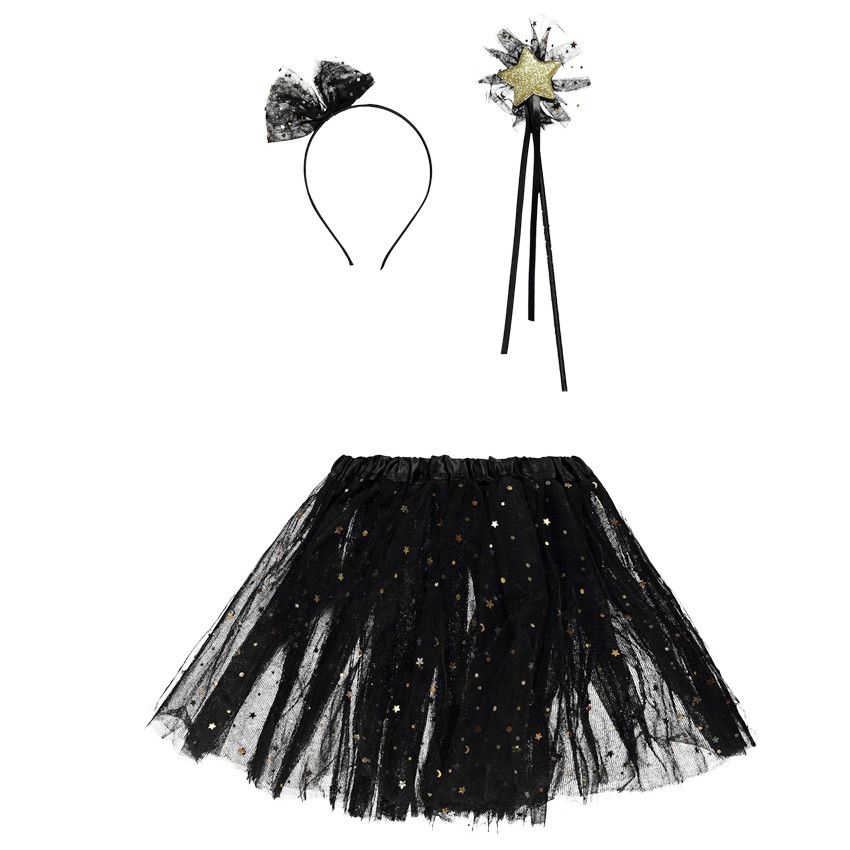 Set déguisement 3 pièces en tulle étoilé pour fille - Noir