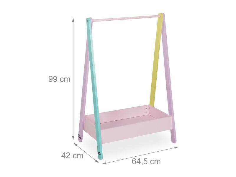 relaxdays Kleiderständer für Kinder 64.5 x 99 cm, Gelb/Rosa Garderobenständer mit Kleiderstange und Ablagefach