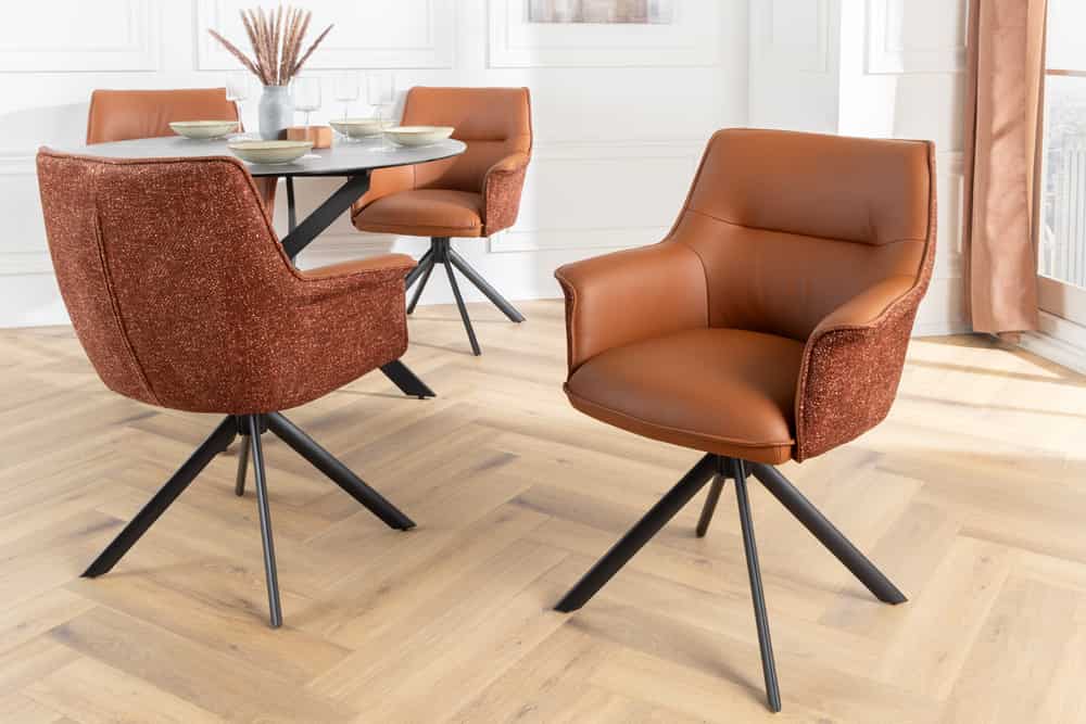Drehbarer Stuhl LE GRAND cognac Echtleder Strukturstoff schwarzes Metallgestell