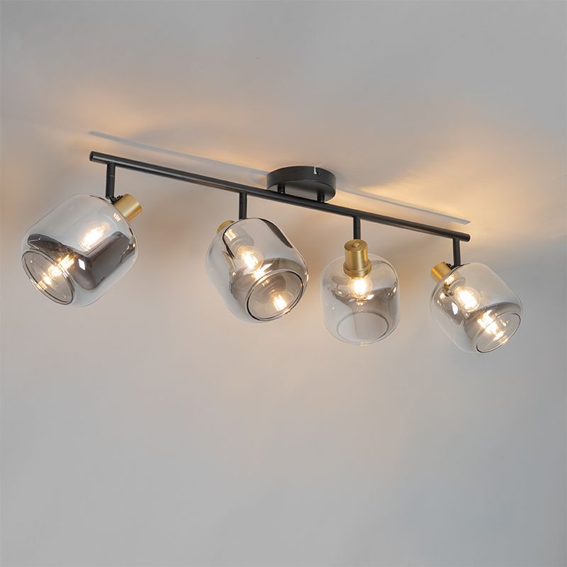 Plafondspot zwart met goud met smoke glas 4-lichts - Zuzanna