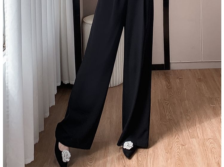 Yilda - Lange jumpsuit van imitatieleer met wijde pijpen