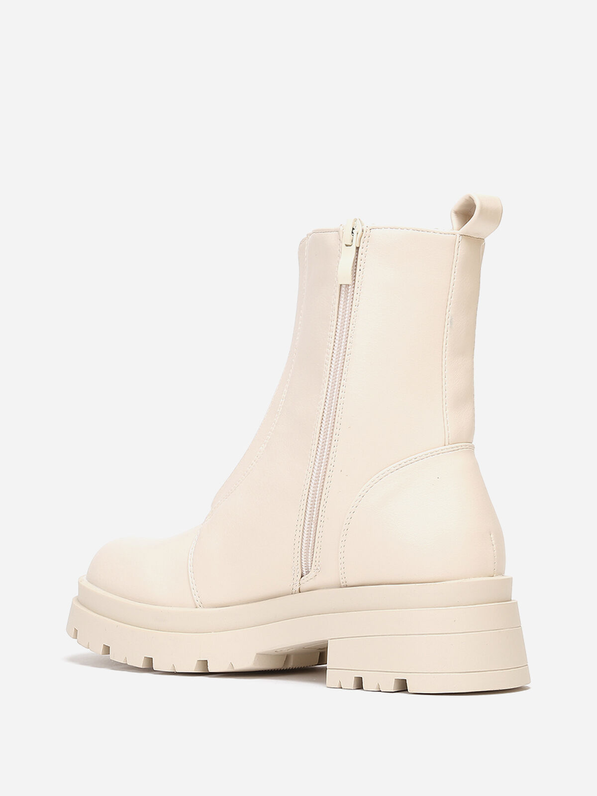 Bottines zippées à plateforme crantée- Beige