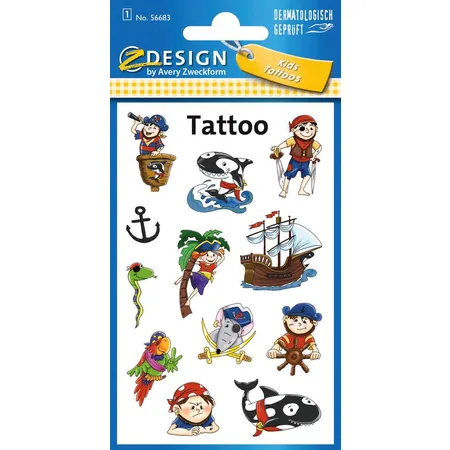 Avery Zweckform Z-Design 56683 Kinder Tattoos, Piraten, 12 Aufkleber