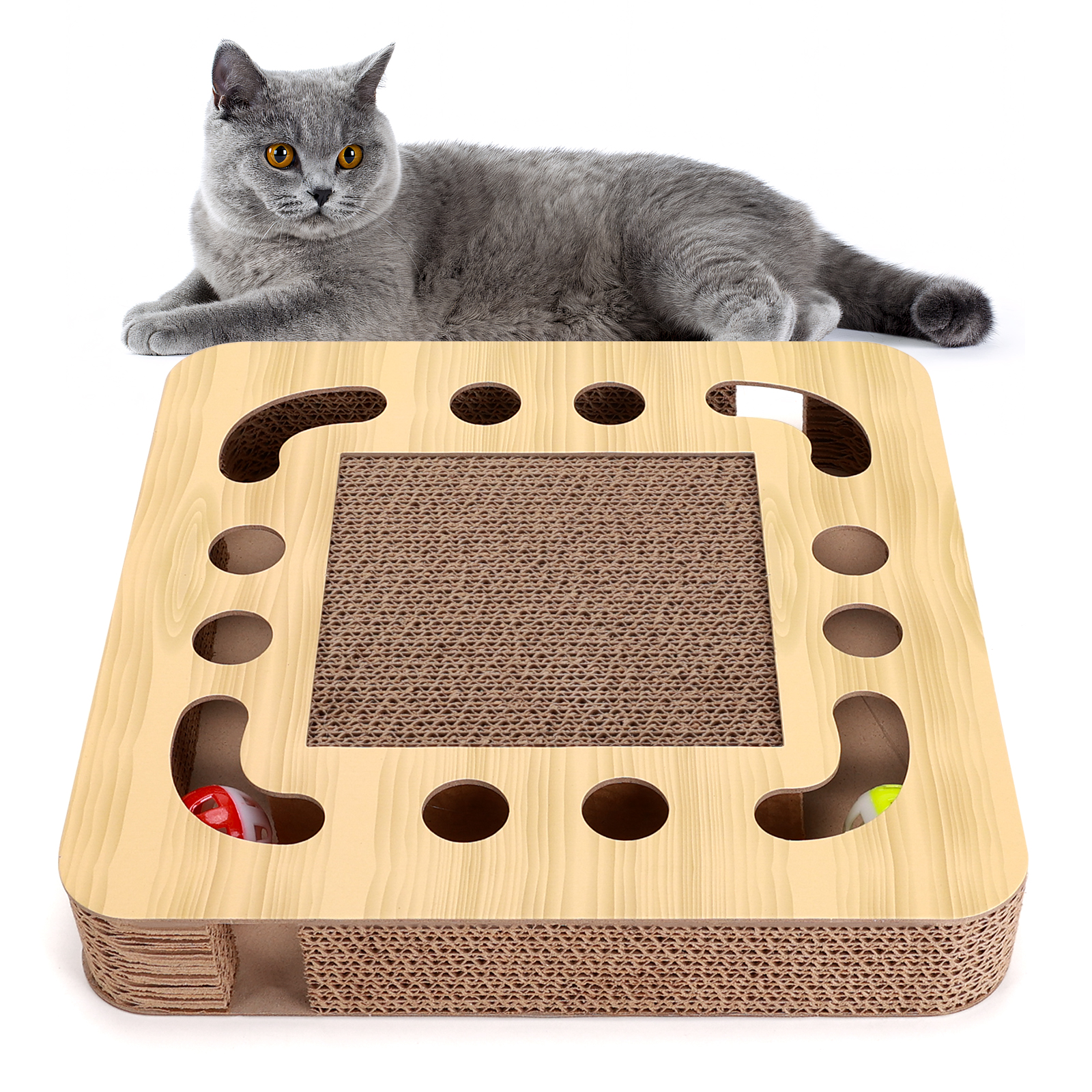 Arranhador para Gatos Nobleza com Catnip, Arranhador Redondo de Papelão para Cama com 2 Bolas Interativas para Gatos