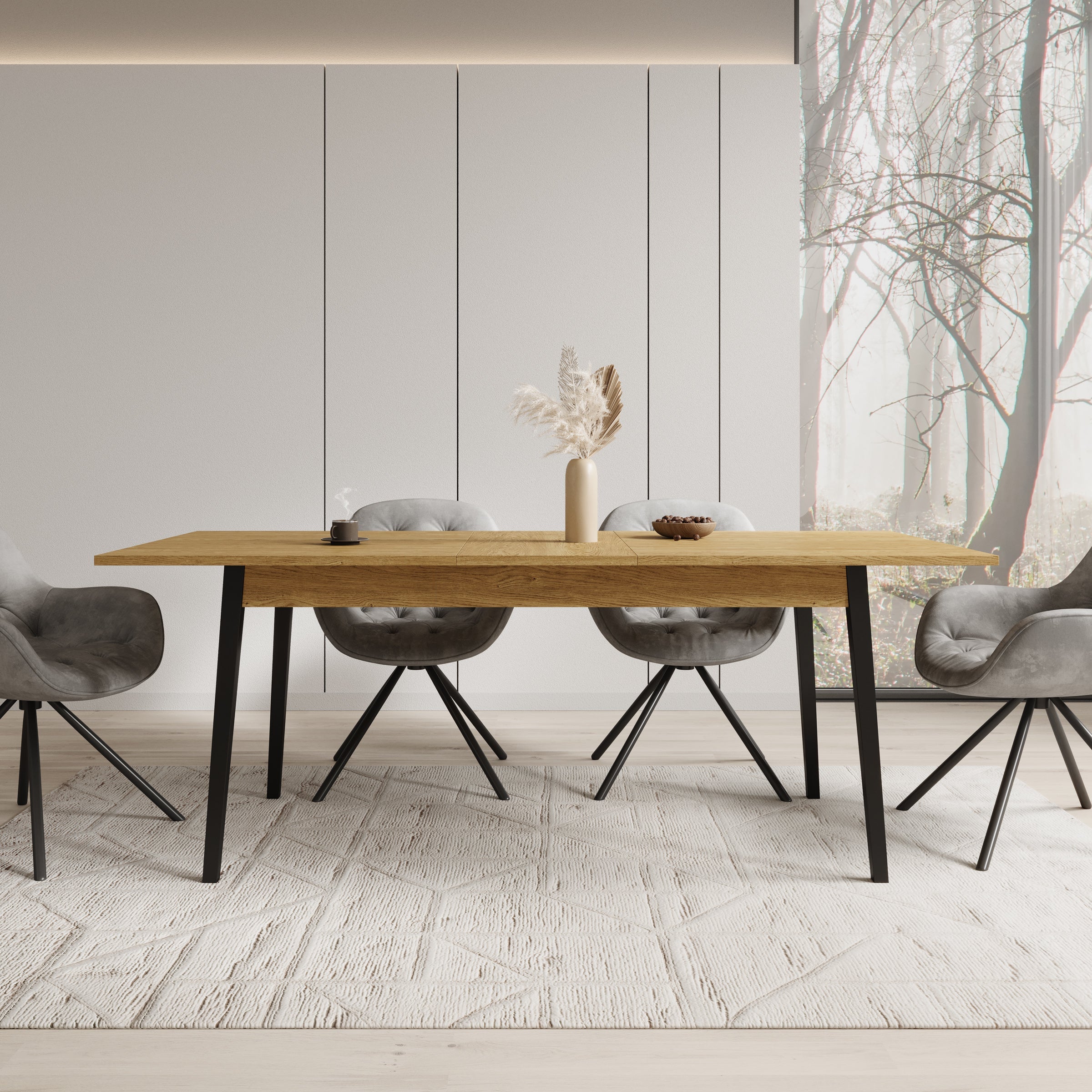 Meubella - Eetkamertafel Monor - Eiken - 200 cm - Uitschuifbaar