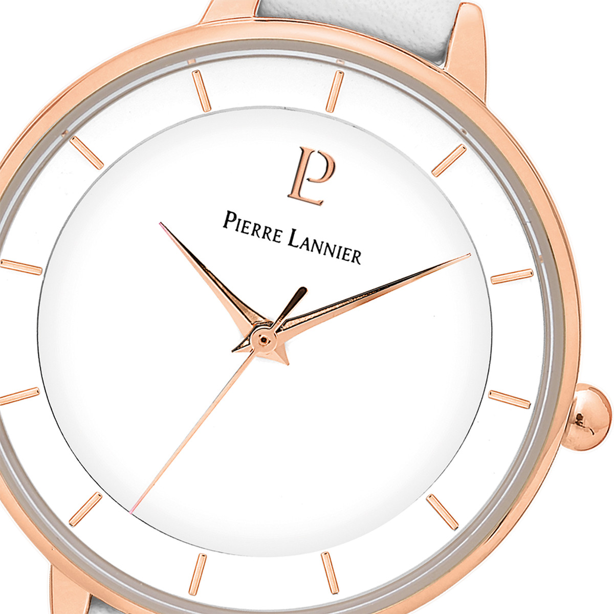 Montre PIERRE LANNIER femme acier doré rose bracelet cuir blanc