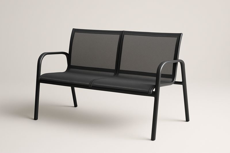 Outdoor-Zweiersitzbank mit Stahlrahmen und Netzgewebe aus Polyester, Schwarz 120x60x80cm(L x B x H)