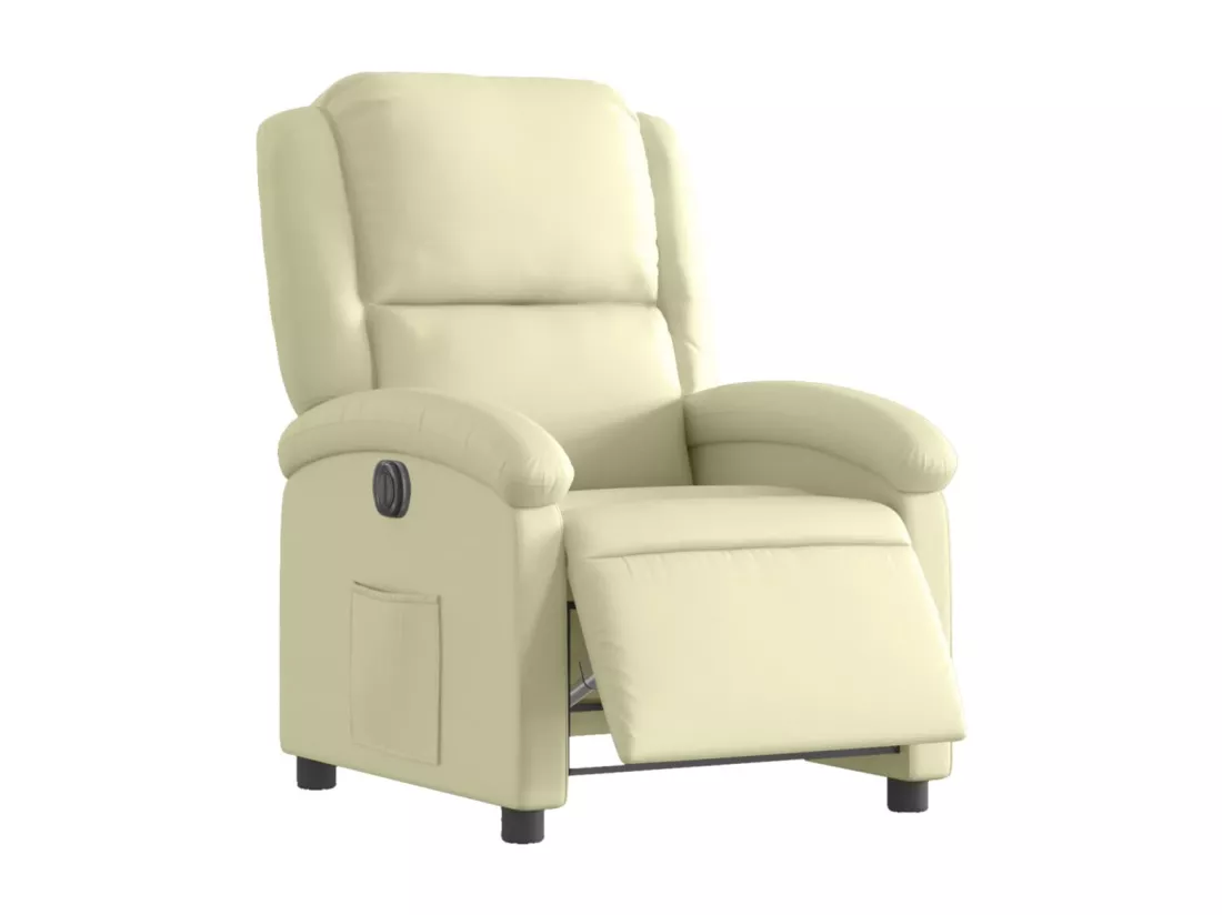 Fauteuil inclinable électrique crème cuir véritable