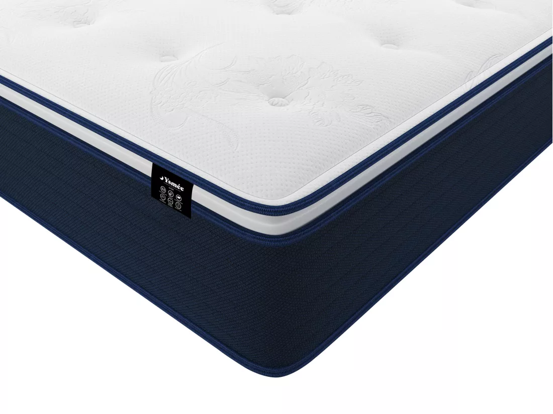 Ensemble 160 x 200 cm sommier coffre naturel clair + matelas ressorts ensachés et surmatelas intégré ép.24cm - ALTIER de YSMÉE