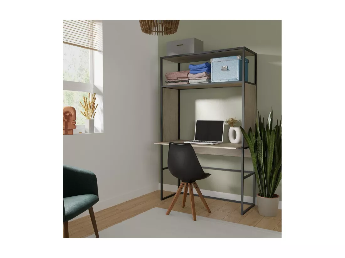 Portant bois et métal noir - bureau intégré L110 x H184,5 cm - OSLO