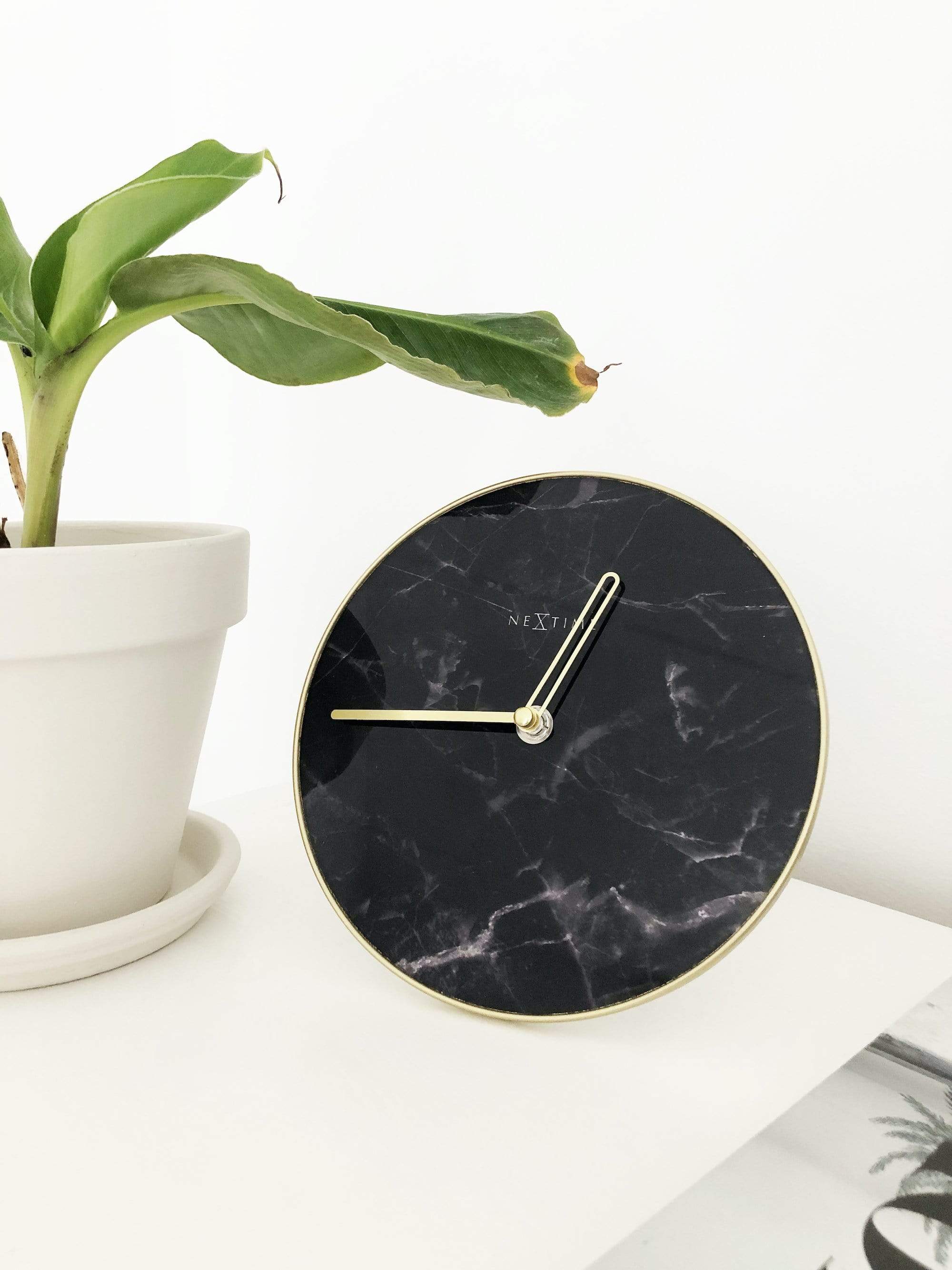 NeXtime - NeXtime - Stille Tafelklok -  20cm - Glas | Metaal - Zwart -
