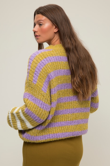 Pullover, oversized, Grobstrick, Streifenmix, Rundhals, Langarm