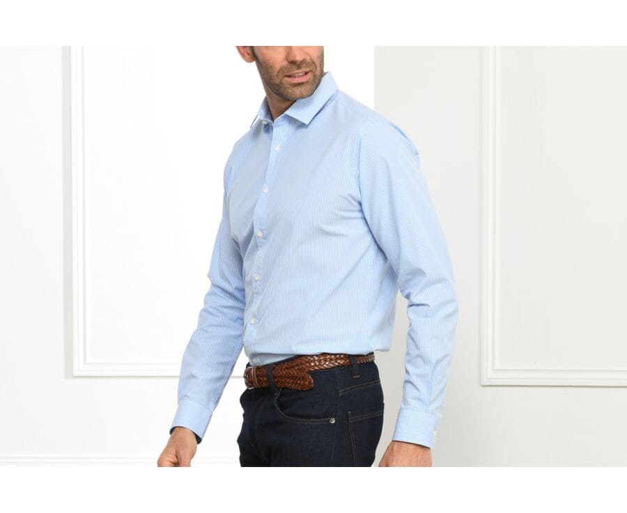Chemise coton bleue à rayures blanches - QUENTIN