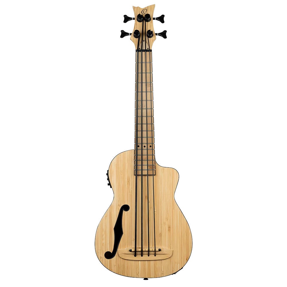 Ortega RUNAB-UB Bamboo Series Short Scale Uke Bass Natural elektrisch-akoestische bas ukelele met gigbag
