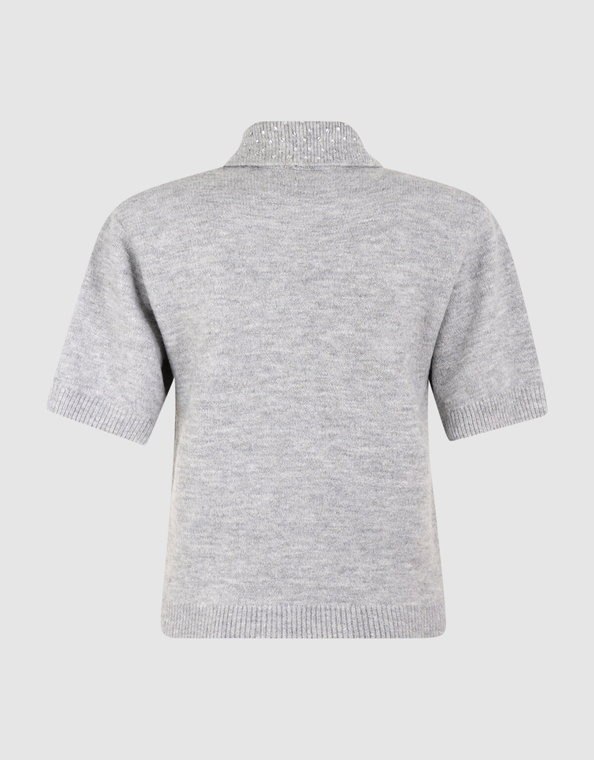 Gebreide Strass Collar Polo Lichtgrijs
