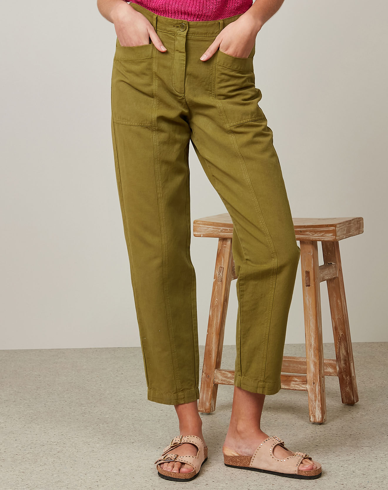 Hartford Pantalon en Coton & Lin Pumping matcha