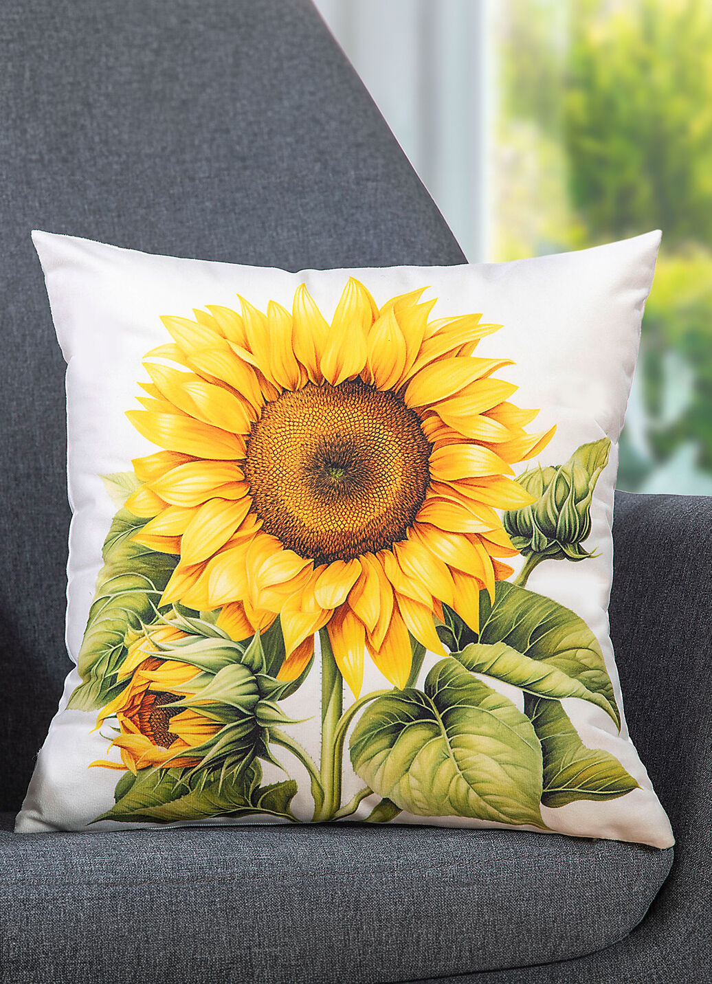 Herbstlicher Kissenbezug mit Sonnenblumen-Motiv