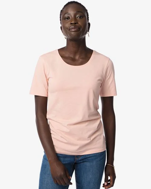 t-shirt femme slim fit col rond - manche courte rose pâle