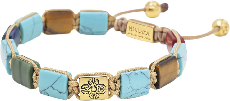Nialaya The Dorje Flatbead Collection - Turquoise, Blue Lapis, Red Jade, Brown Multi