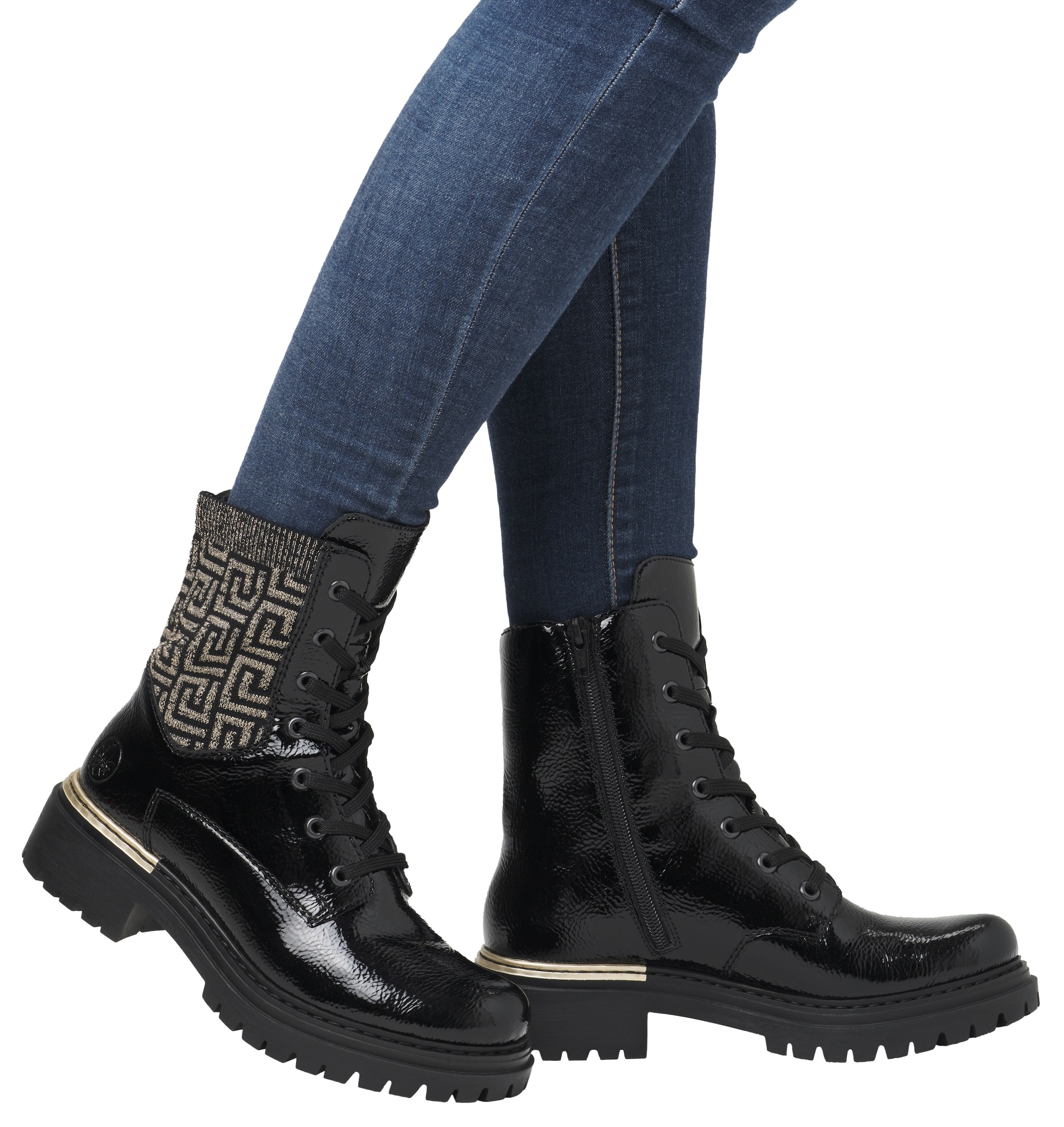 Rieker Schnürboots  , Stiefelette, Blockabsatz, mit Textileinsatz am Schaft