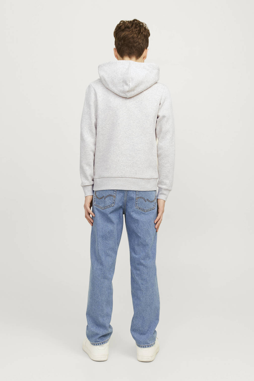 JACK & JONES hoodie JJELOGO met logo wit melange