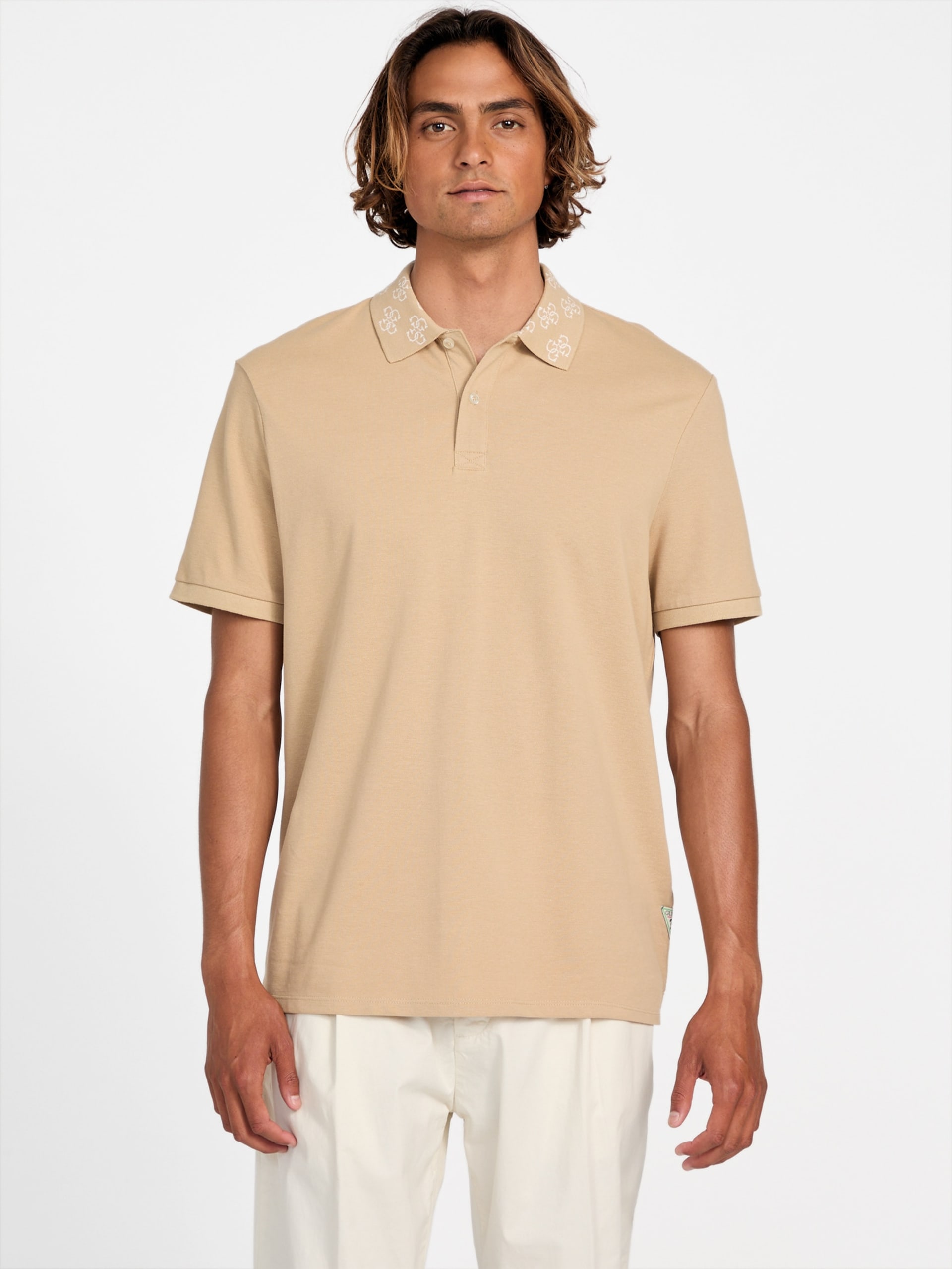 Polo com gola com logo em jacquard ecológico