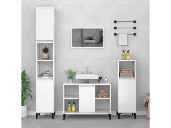 Meuble d'évier blanc brillant 80x33x60 cm bois d'ingénierie